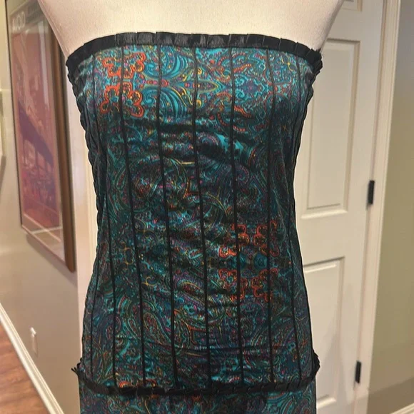 NWOT Amazing Aller Simplement Strapless Lightweight Tiered gowm dress teal Red - Picture 2 of 8